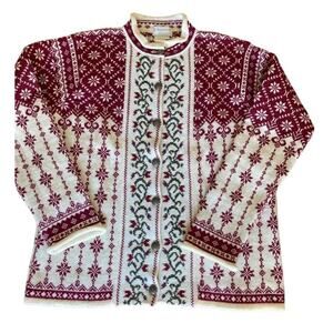 Cherry Lewis Wool Cardigan Sweater Women's Medium Knit Vintage Floral England